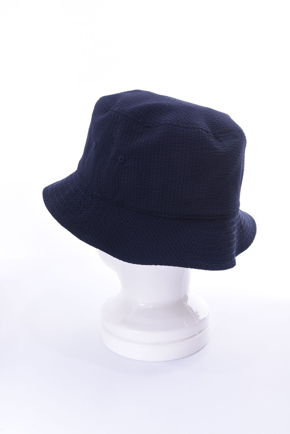SEERSUCKER HAT / 刺繍ロゴ  シアサッカー バケットハット ネイビー