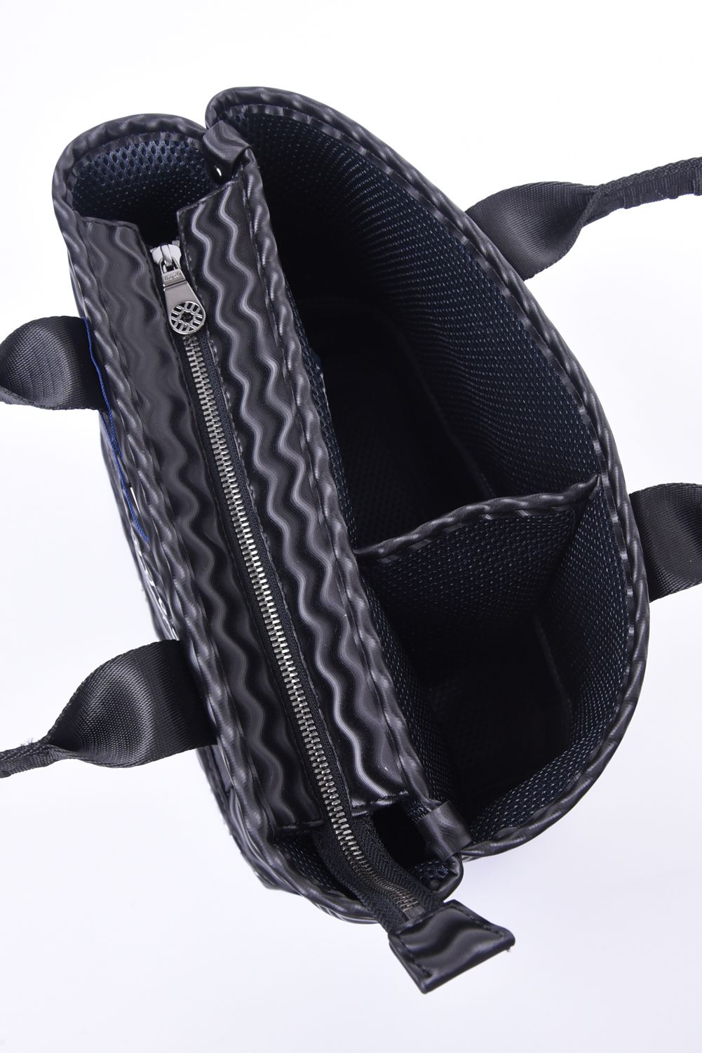 PARTITION TOTE BAG (CONFUSION) / サイケデリック3D風プリント パーテーショントートバッグ (ブラック)