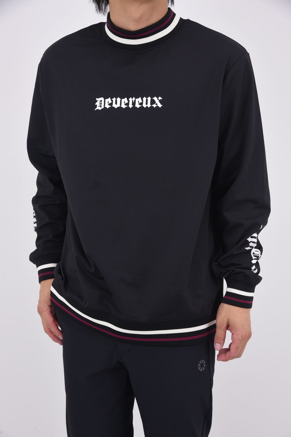 【25AW】 16Runclub Stripe Rib Mock / ロゴプリント ストライプリブ ロングスリーブ モックネック (ブラック)
