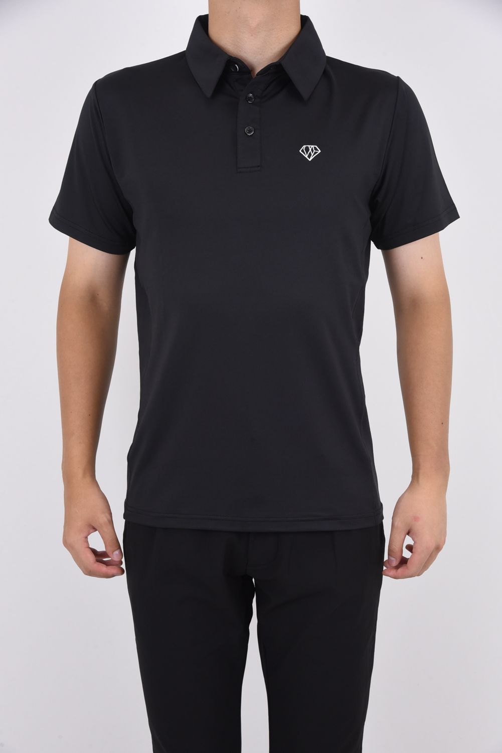 BACK BIG LOGO HIGH NECK POLO-SHIRTS / バックロゴ 半袖 ポロシャツ ブラック