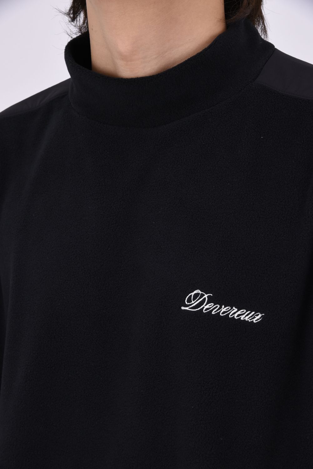 【26AW】 DVG Fleece Mock Tops / フリース素材 オーバーサイズ サイドポケット 長袖モックネックトップス (ブラック)