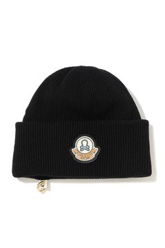 EVER WHOLE GARMENT MERINO BEANIE / ブランクスカルワッペン カラビナ付き ワッチキャップ (ブラック)