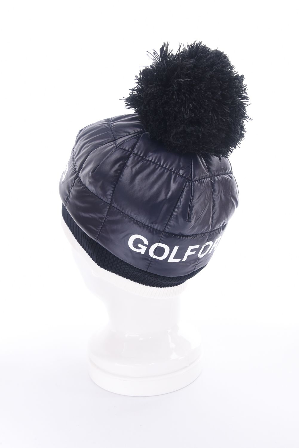 FRAME QUILTED POM CAP / 中綿キルティング リブニット 梵天付きキャップ (ブラック)