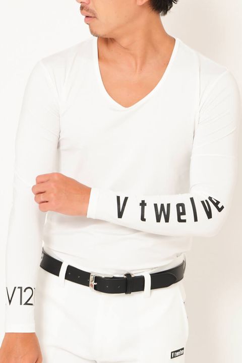 【ポイント10倍】 LOGO U INNER / 接触冷感 UVカット ロングスリーブ Uネック インナーTシャツ (ホワイト)