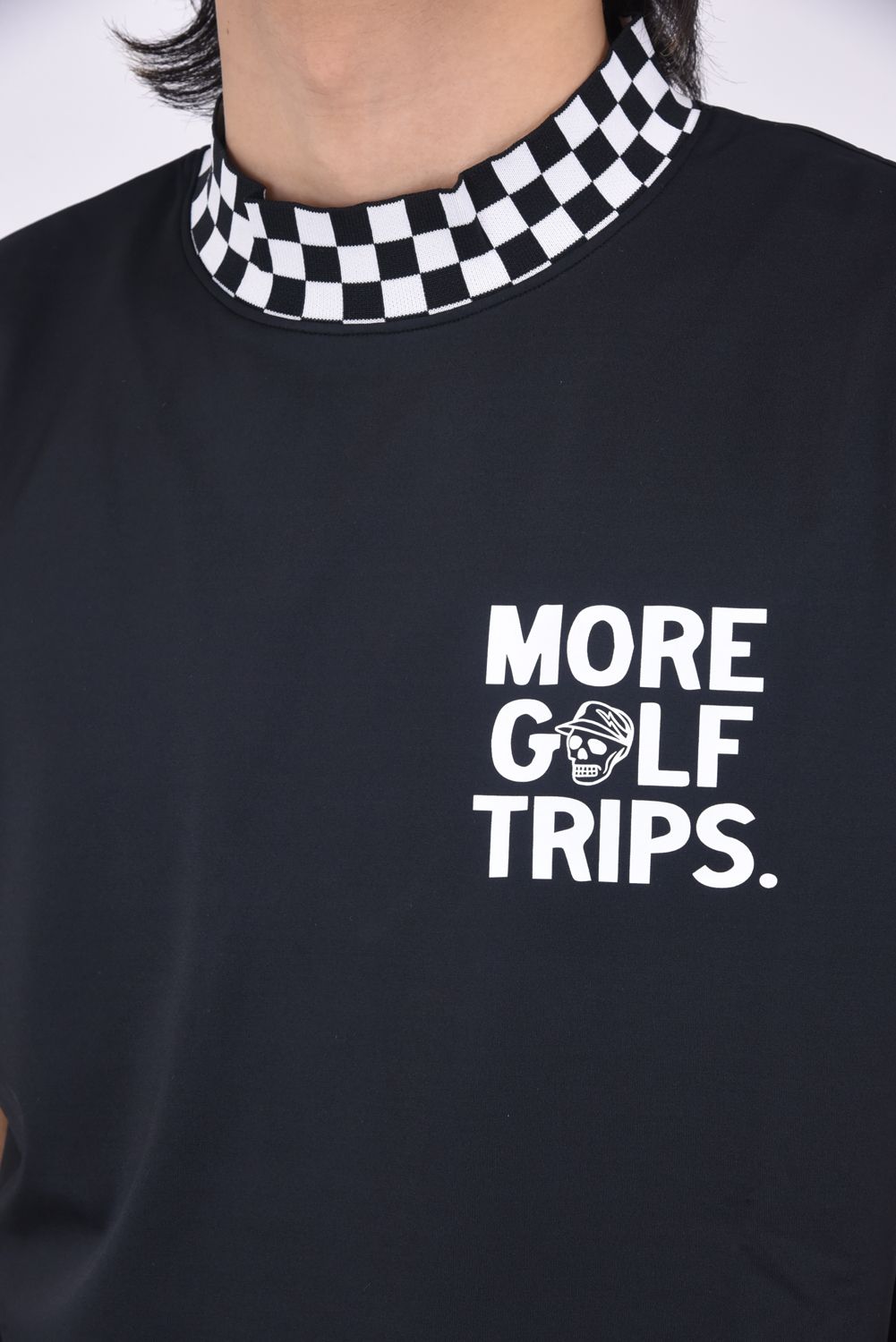 【25SS】 MORE TRIP CHECKER RIB MOCK TEE / モアトリップ プリント モックネック (ブラック)