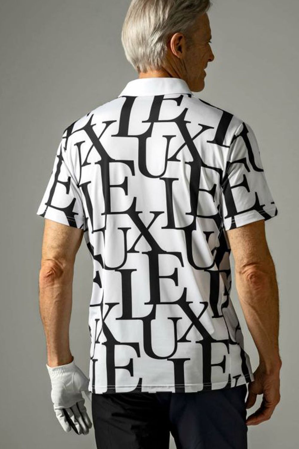 LUXE PATTERN POLO SHIRTS / 総柄ロゴ 半袖ポロシャツ ホワイト