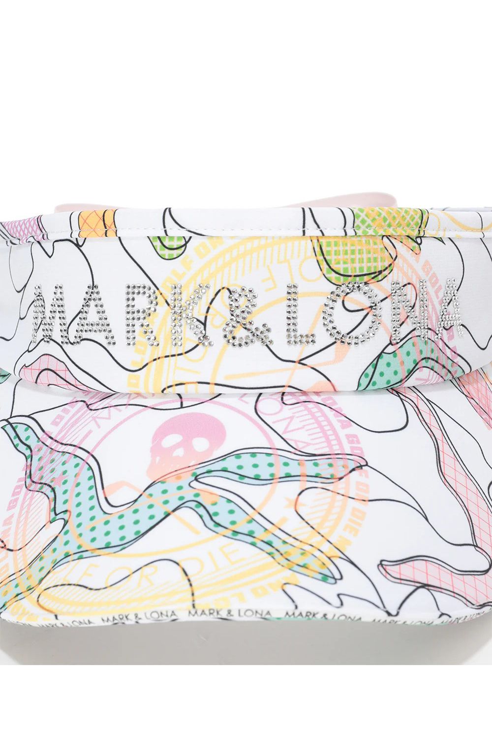 【26SS】【レディース】 AXON CAMO WIDE BRIM VISOR / カモフラージュプリント ラインストーンロゴ つば広リボンサンバイザー (ホワイト)