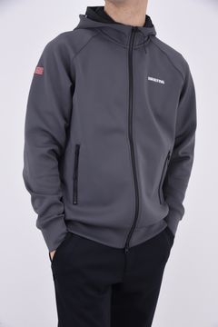 MENS FAKE LAYERED PARKA / フェイクレイヤード ジップアップパーカー (チャコール)