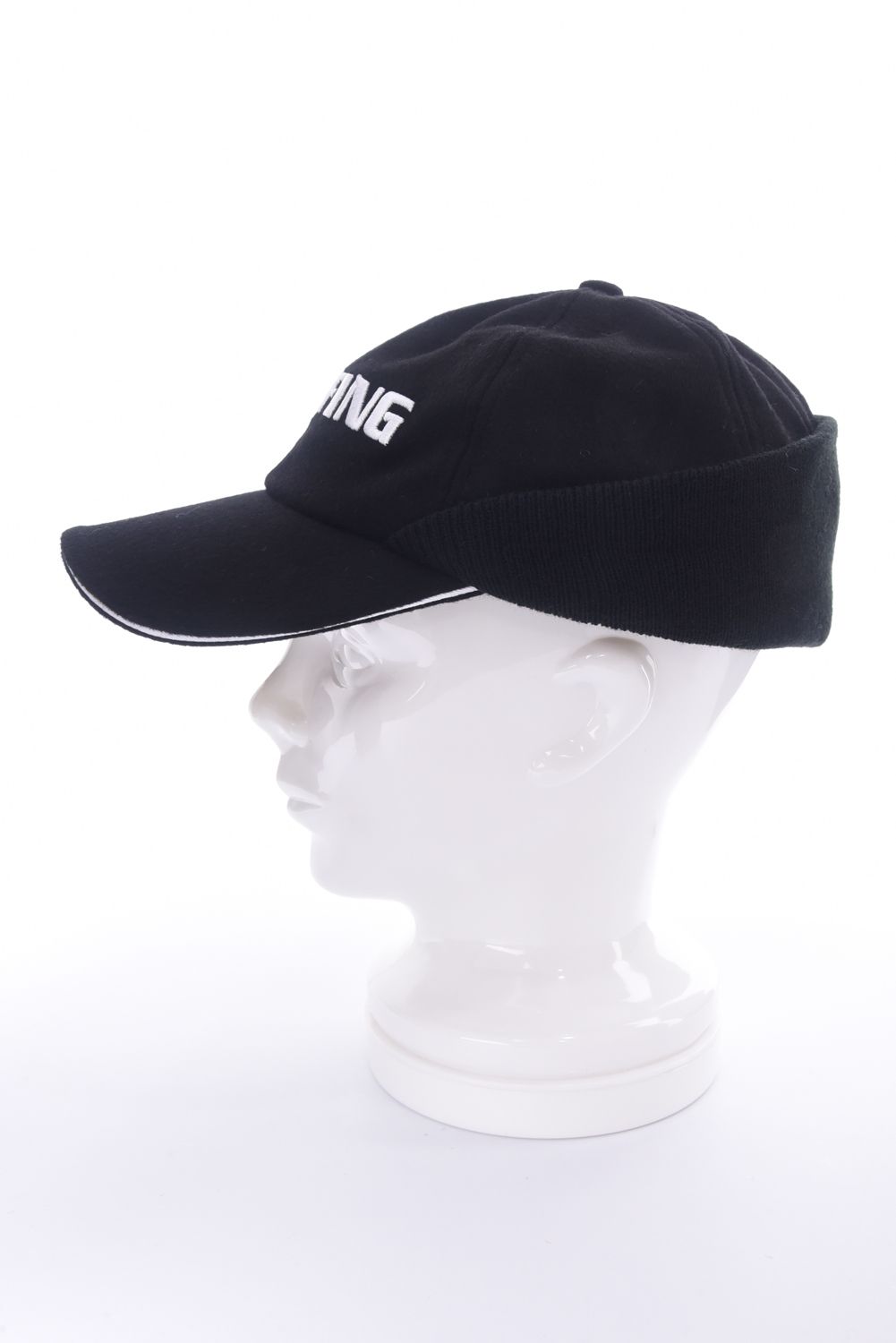 MEN'S WOOL WARM CAP / ウール混 ブランドロゴ ウォームキャップ (ブラック)