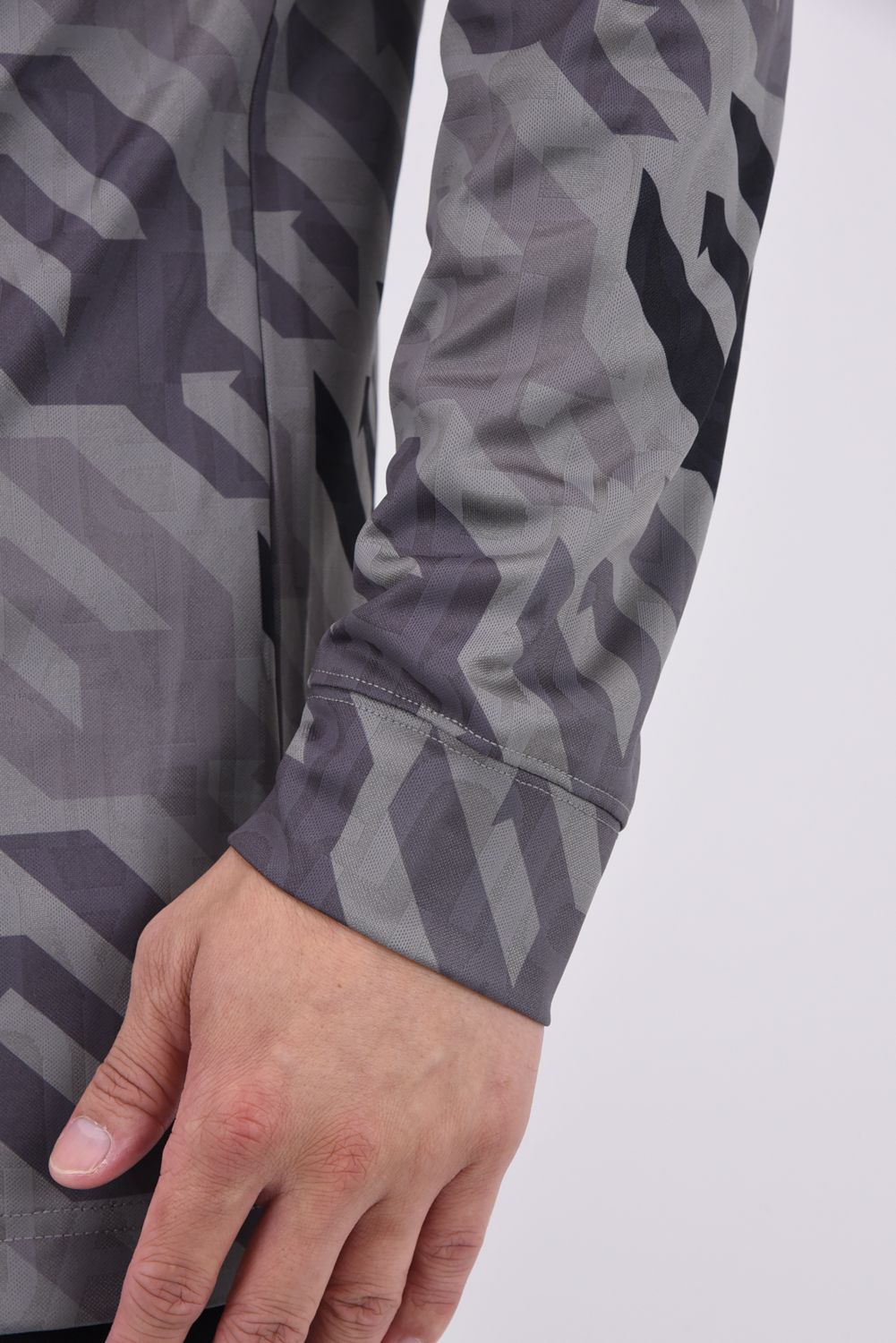 MOCK HOUNDSTOOTH / 千鳥格子柄 ロングスリーブ モックネックTシャツ (ブラック)