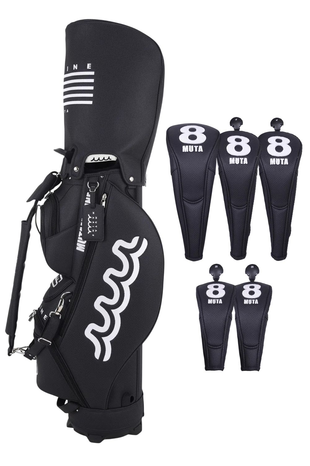 【26SS】 CADDY BAG & HEAD COVER / パンチングエシカルレザー カートタイプ キャディバッグ&ヘッドカバーセット (ブラック)