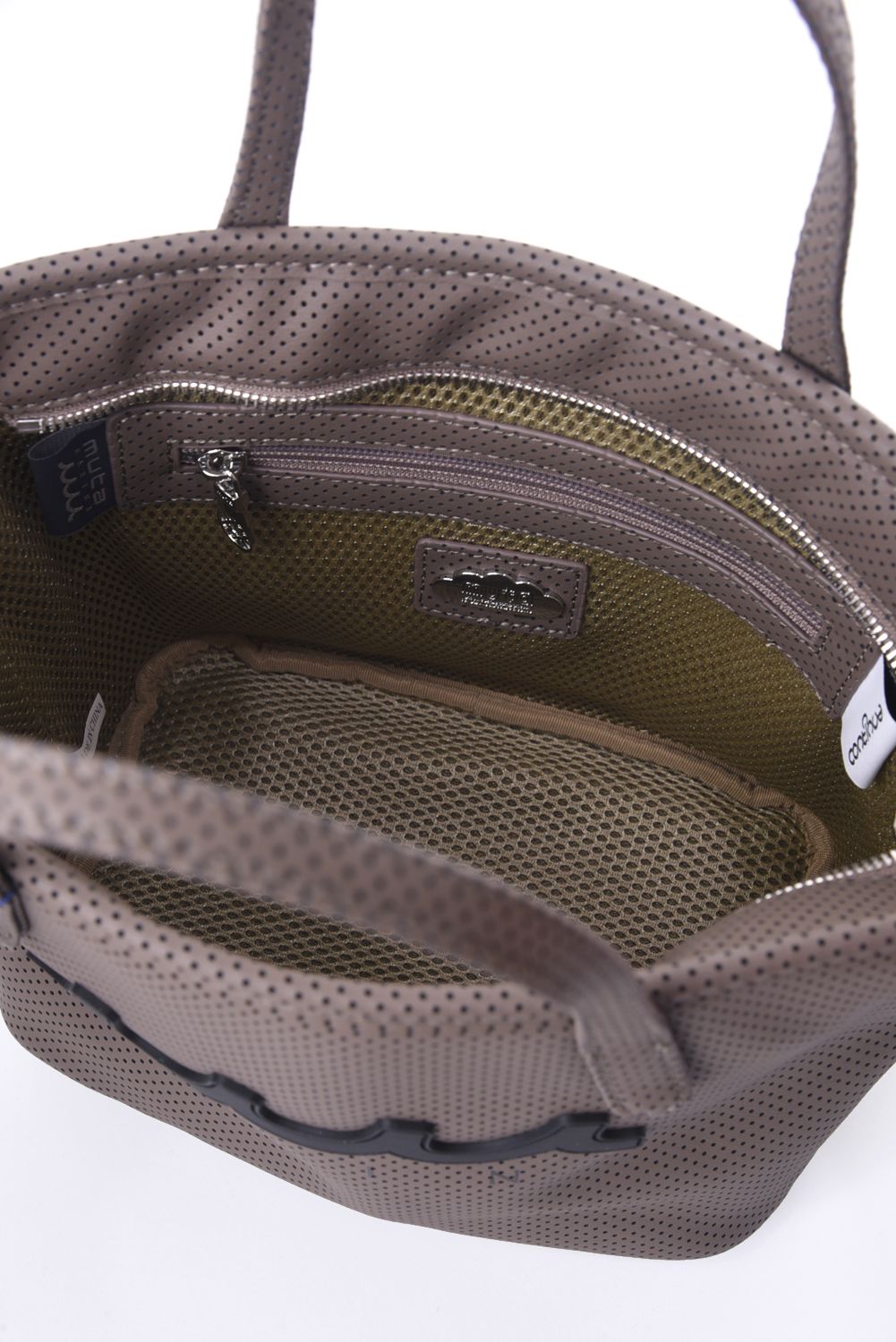 CONTINUA PERFORATED ETHICAL LEATHER MINI TOTE BAG / パンチングエシカルレザー ミニトートバッグ (ブラウン)