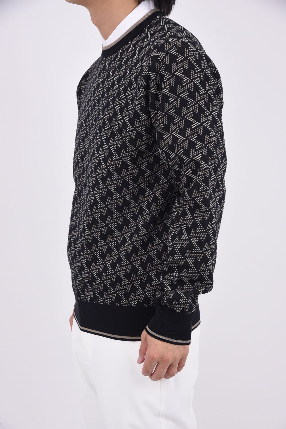 【25AW】 GM JACQUARD LIGHT KNIT / GMジャカード クルーネック ライトニット (ブラック)*