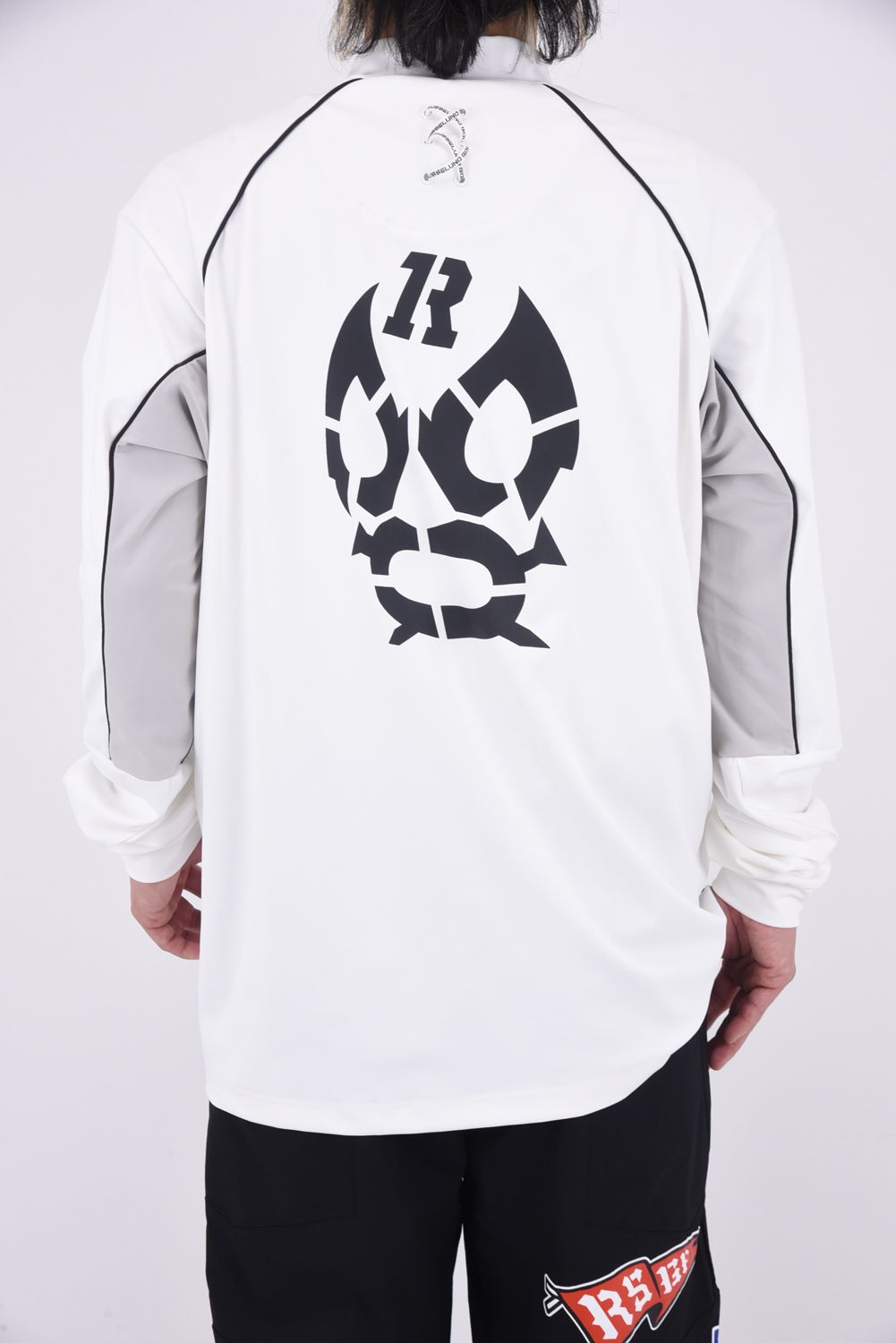 L/S MOCKNECK / BIG LUCHAグラフィックプリント パイピングライン ロングスリーブ モックネック (ホワイト)