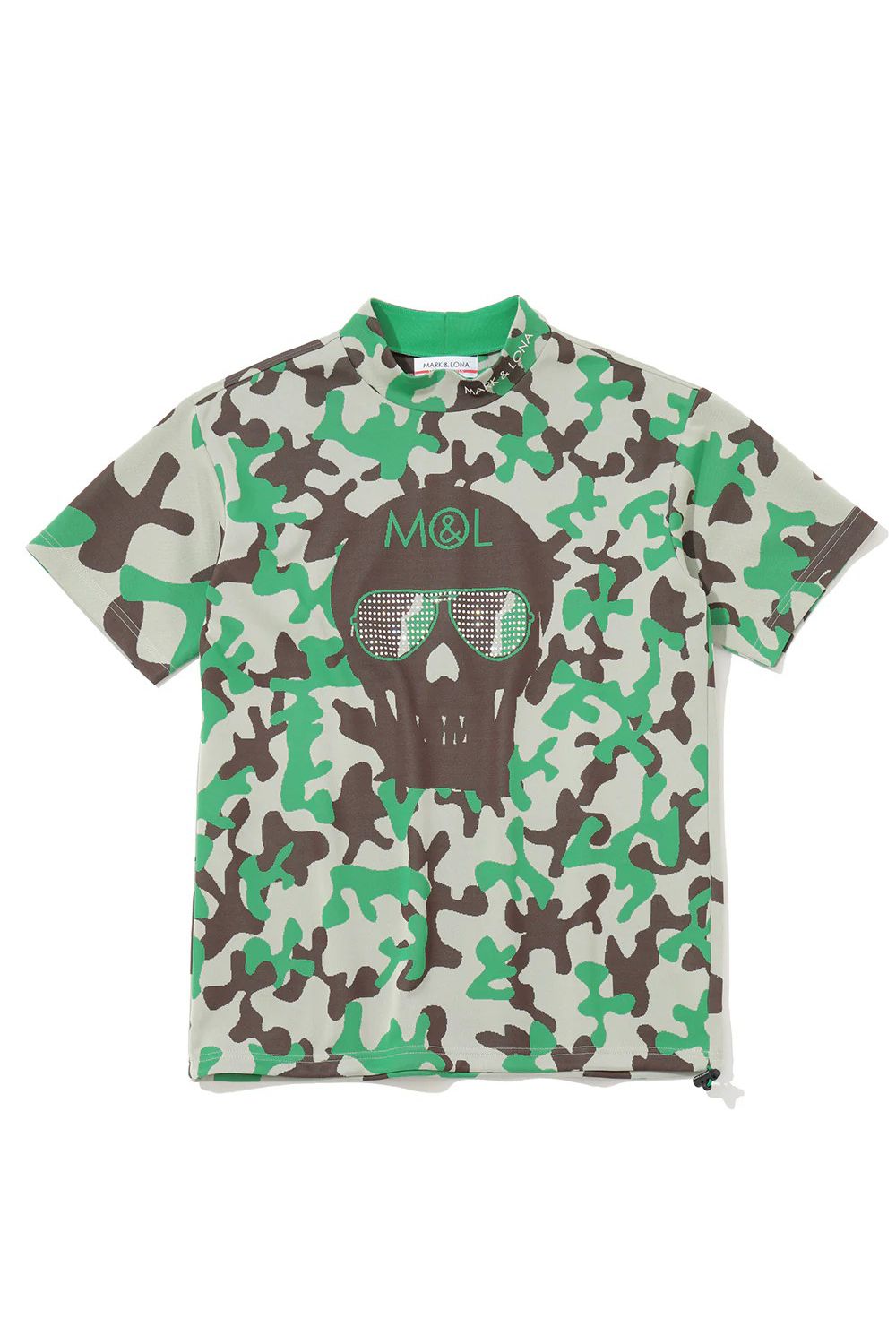 【26SS】 WHAM! SPECTRUM PERFORMANCE MOCK / ジャパンメイド カモフラスカルジャカード スワロフスキー モックネックTシャツ (グリーン)