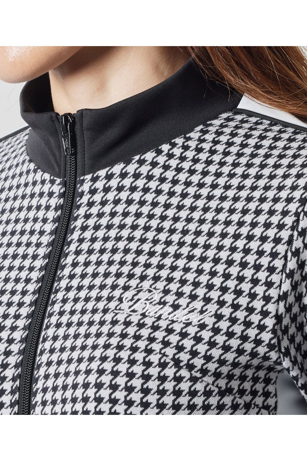【レディース】 HOUNDSTOOTH BICOLOR BLOUSON / 千鳥格子柄 バイカラー ジップブルゾン (ブラック)