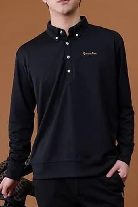 【26AW】 MENS GM JACQUARD POLO L/S / オリジナルテキスタイルジャガード ロングスリーブ ボタンダウンポロシャツ (ブラック)*