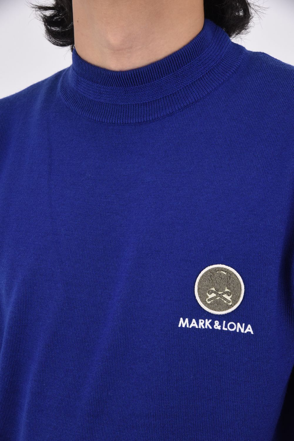 MARNORS FINE WOOL KNIT / ブランドロゴ刺繍ワッペン モックネック ウールニット (ブルー)