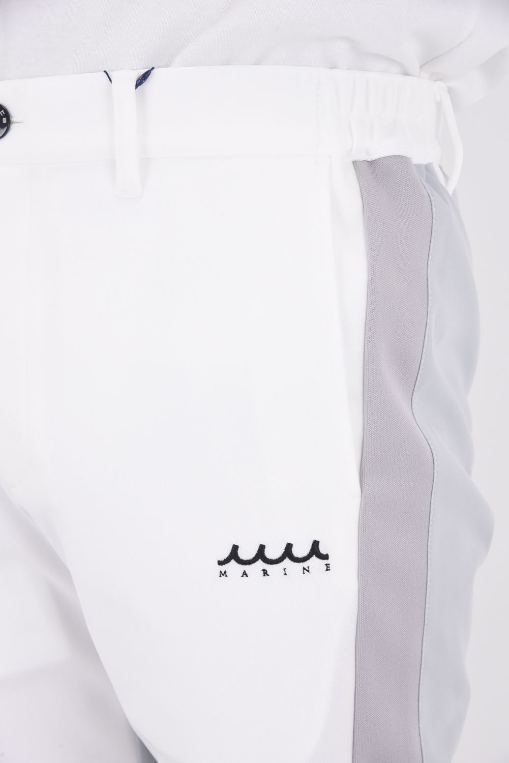 【25AW】 COMBINATION EASY SLACKS / 異素材切り替え サイドライン風 イージースラックス (ホワイト)