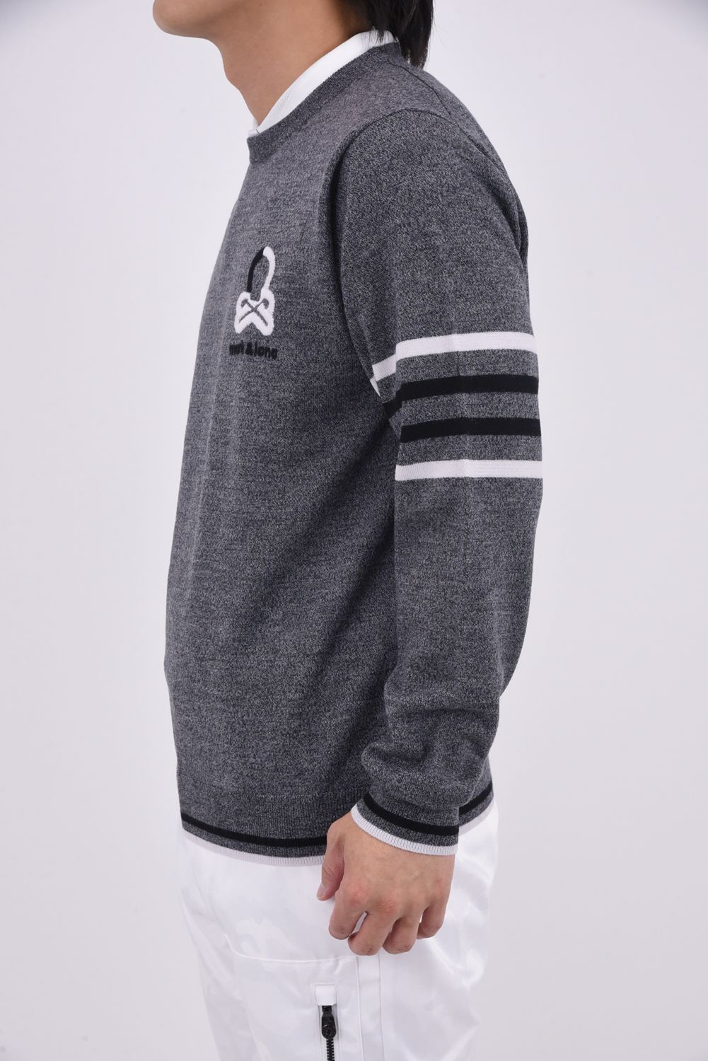 【2025AW】 QUADRO SILKY WOOL SWEATER / ウール100% ブランクスカル クルーネックニット (ヘザーグレー)
