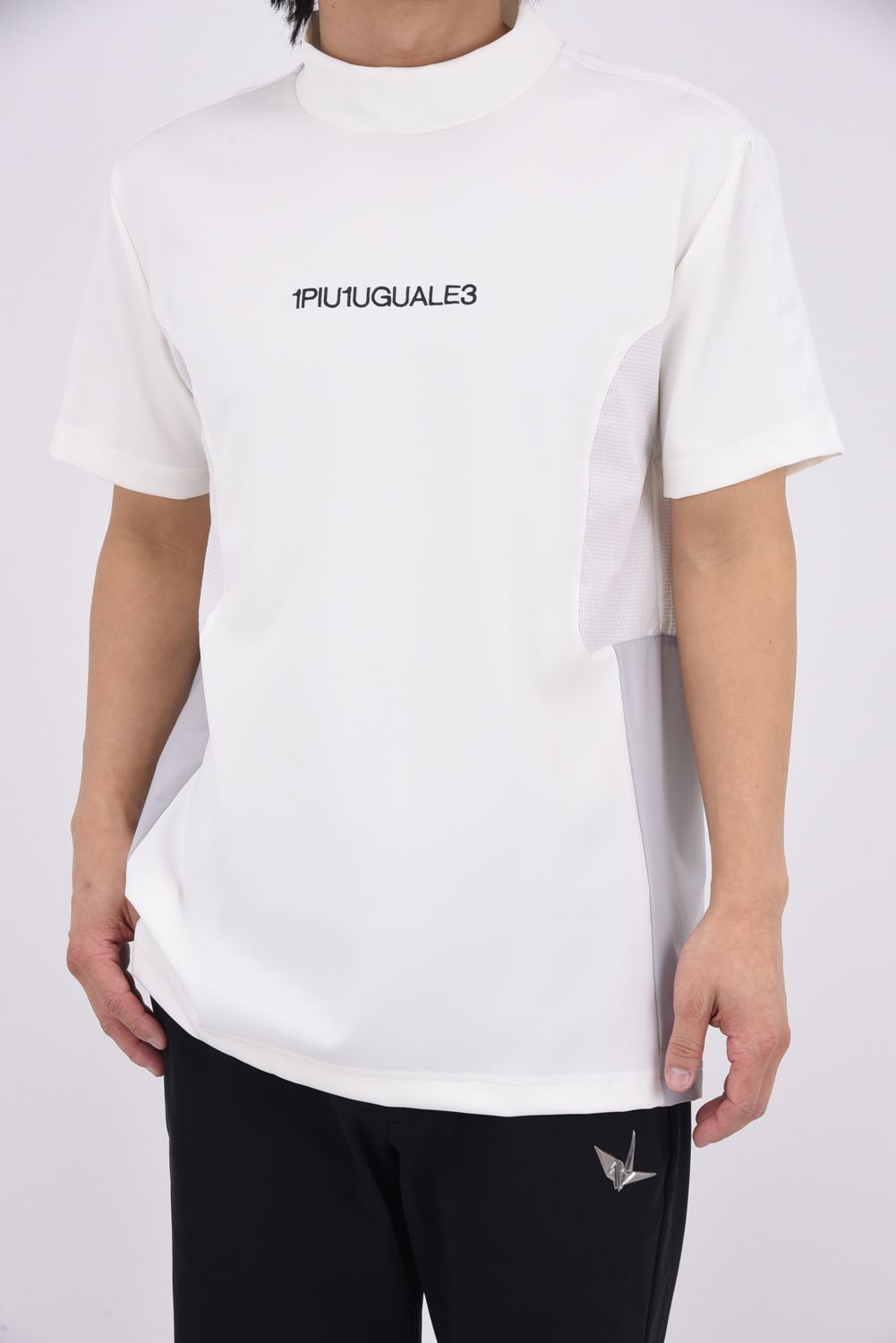 【26SS】 SWITCHING MOCK NECK / 異素材切り替え ドットエア モックネックTシャツ (ホワイト)