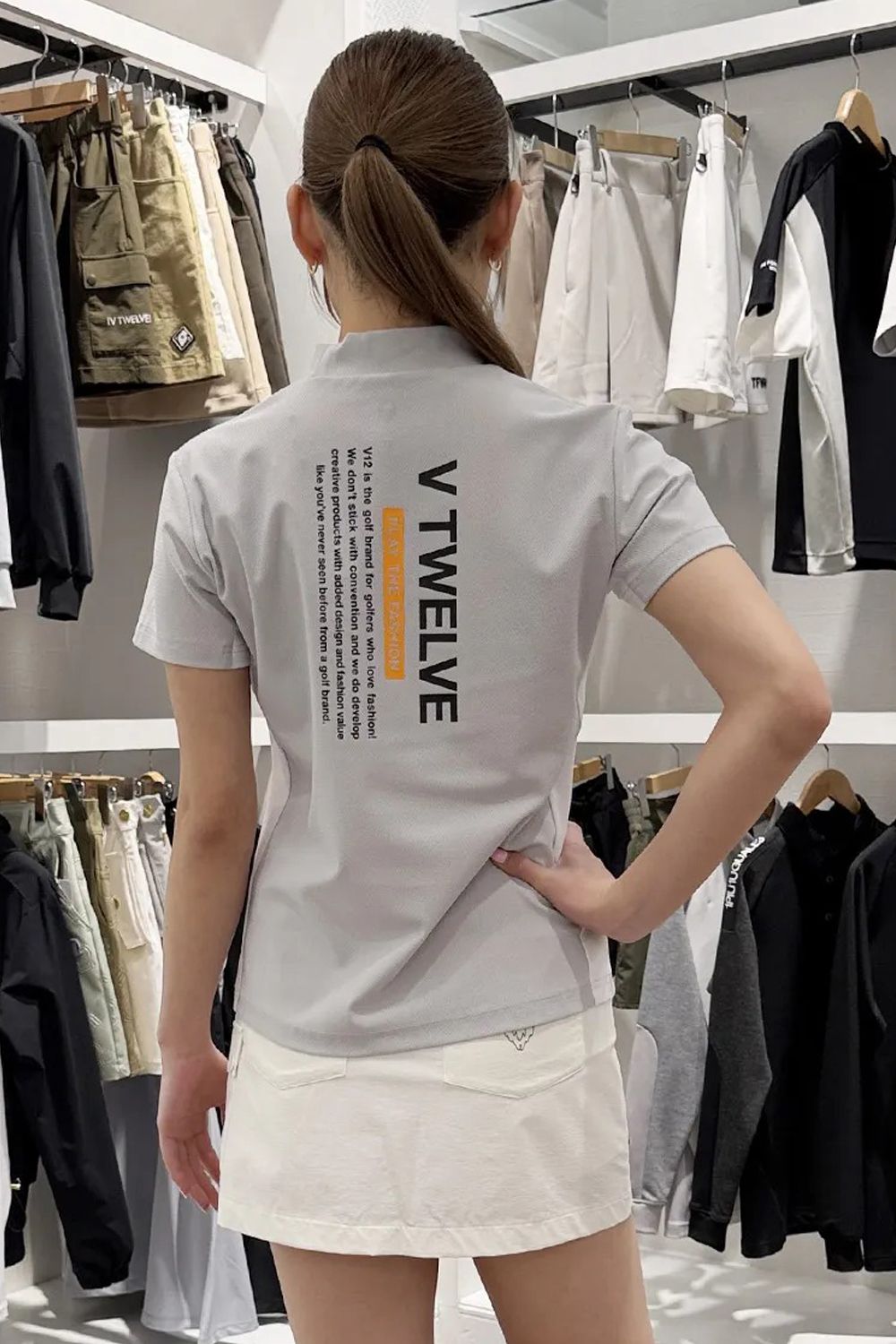 【26SS】 【レディース】 EXP MOCK / メッセージプリント バイカラー モックネックTシャツ (グレー)