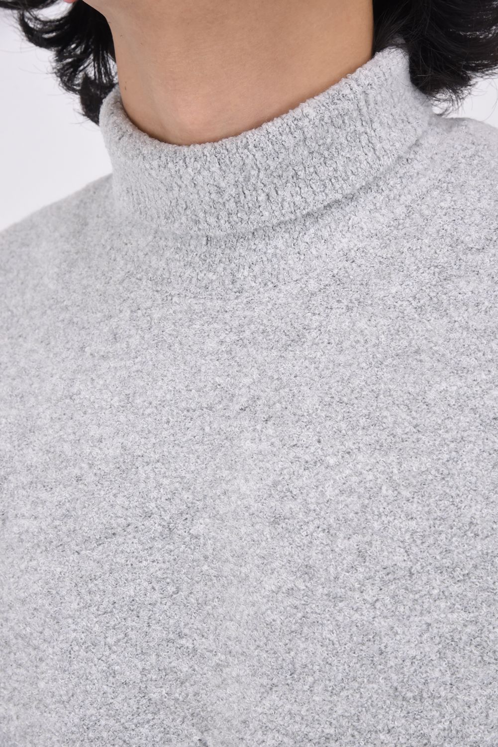 MEN'S BOUCLE TURTLE NECK KNIT / ブークレ糸 タートルネックニット (グレー)