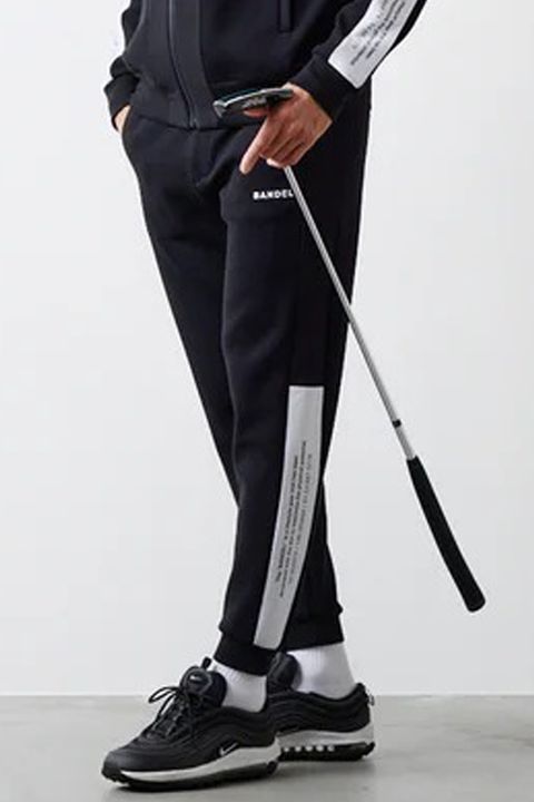 【25AW】 SIDE THICK LINE SWITCH LIB PANTS / ボンディング素材 コンセプトノーツプリント リブロングパンツ (ブラック)