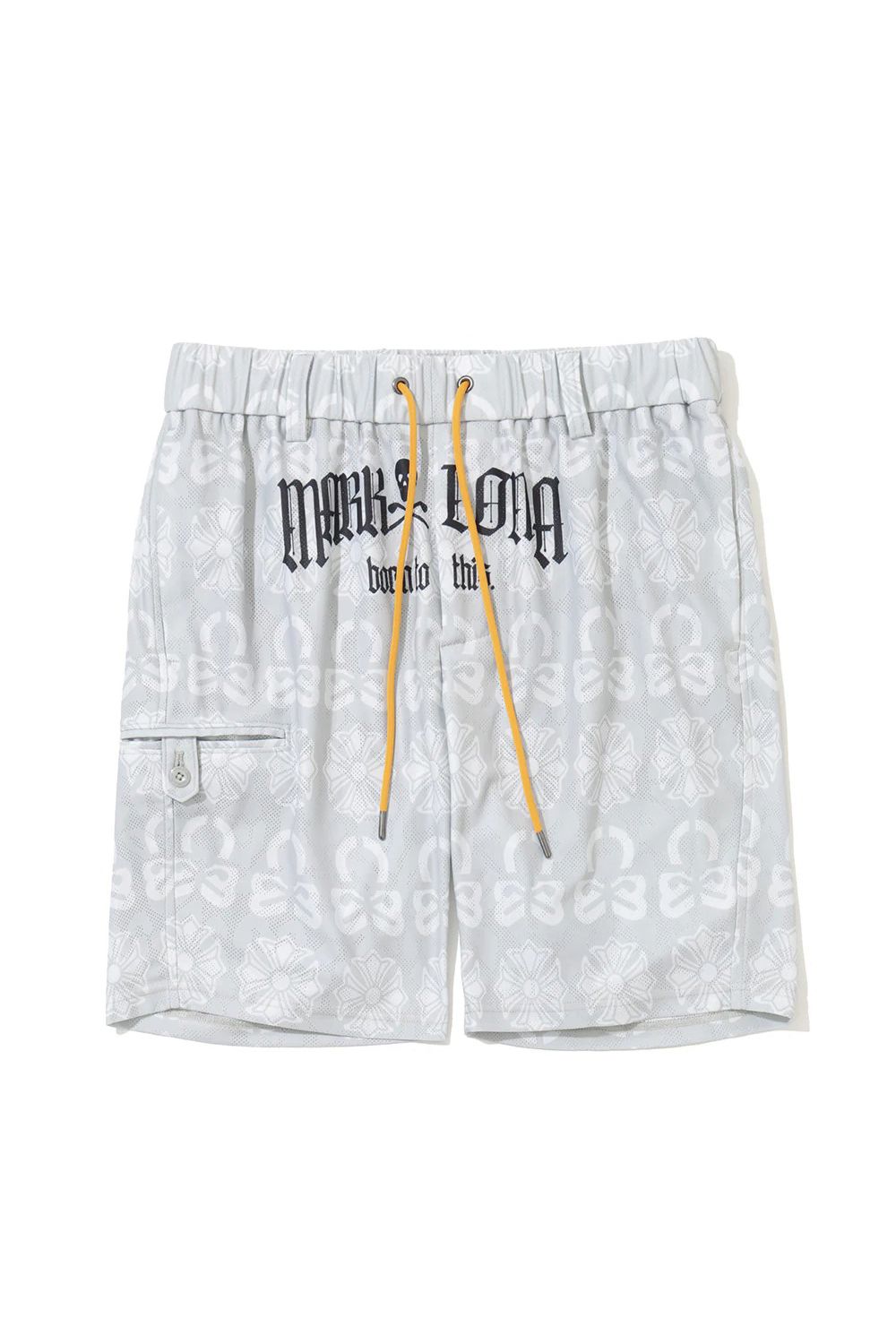 【26AW】 FRACTUR MONOGRAM JACQUARD SHORTS / メッシュジャカード生地 エレメントスカル総柄 フロントロゴ ショートパンツ (グレー)