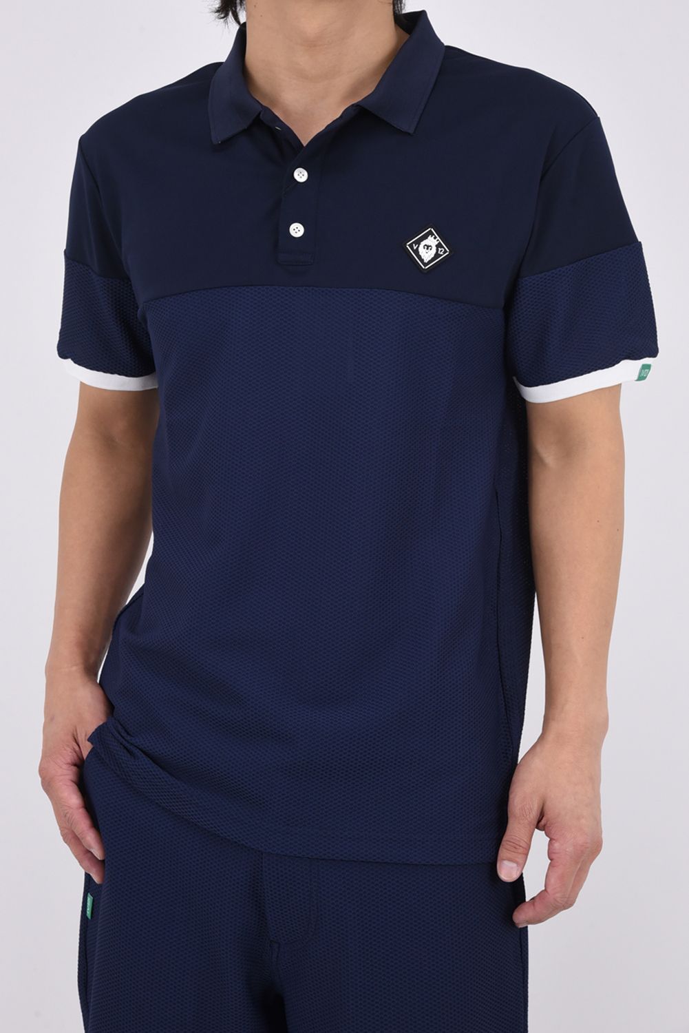 【26SS】 AIRY AWA POLO / ワッフル生地 異素材切り替え ポロシャツ (ネイビー)