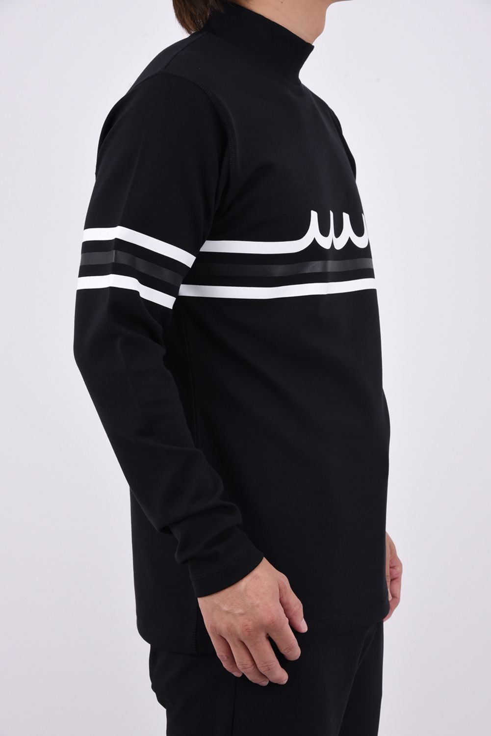 【26AW】 WARM STRETCH PONTE MOCK NECK SHIRT / ポンチ素材 WAVEライン 長袖モックネックTシャツ (ブラック)