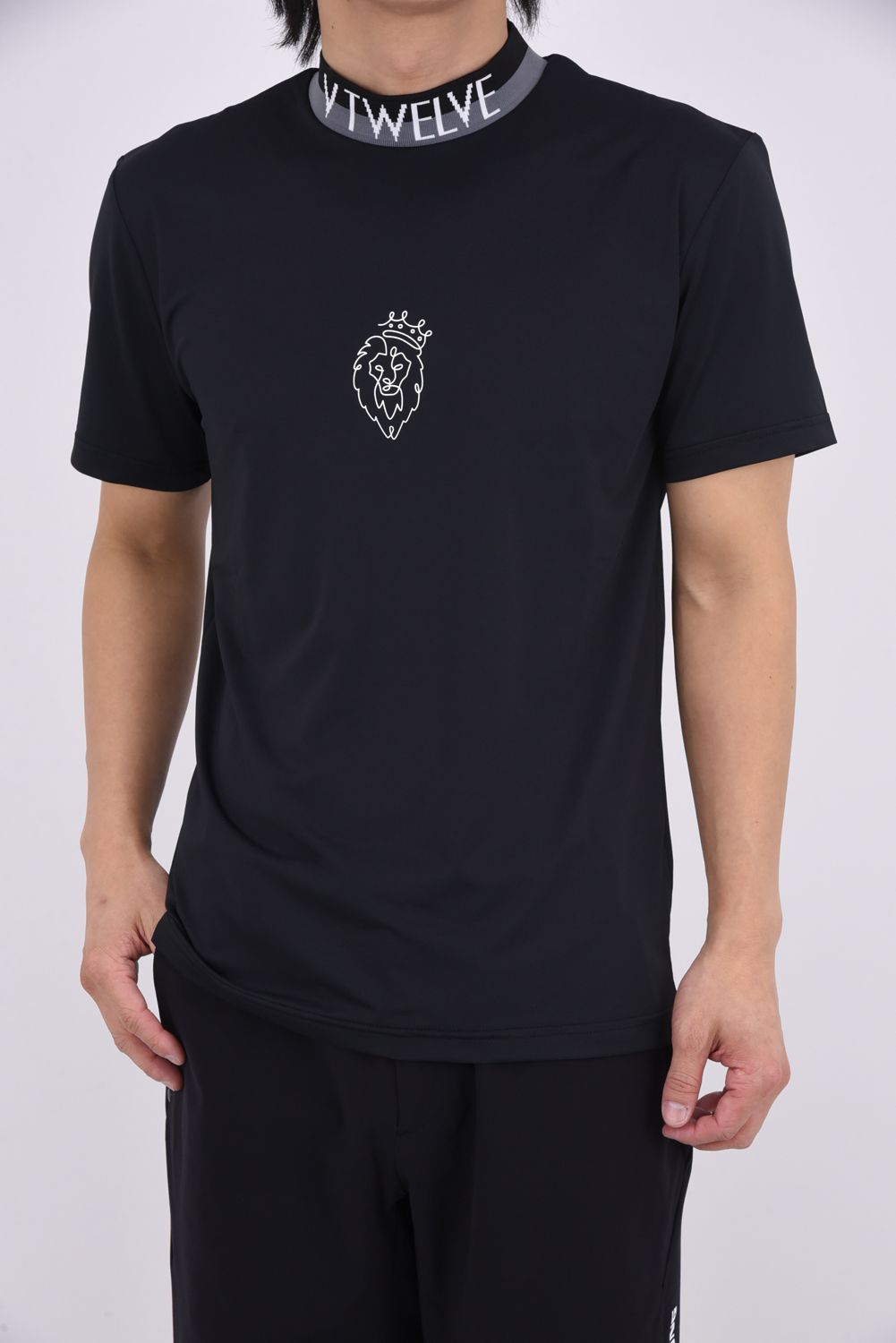 【26SS】【レディース】 ONE HAND MOCK / バイカラージャカード モックネックTシャツ (ブラック)