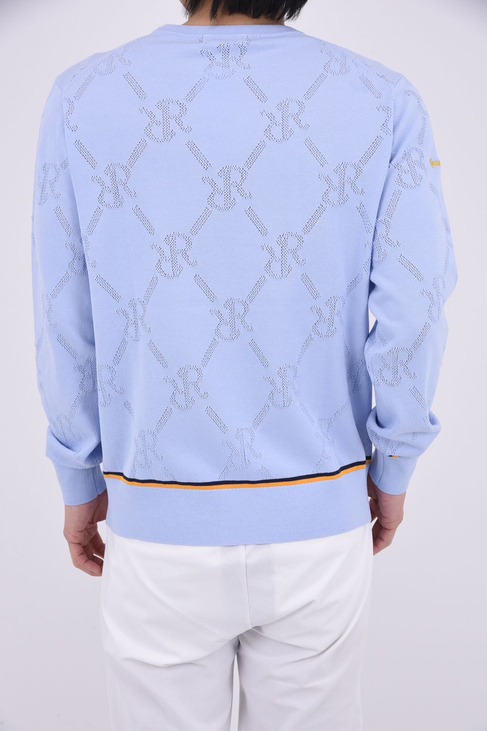 【GW限定 5/11までポイント10倍】【26SS】 MESH RR LOGO KNIT / メッシュ編み 裾ライン クルーネックニット (サックス)*