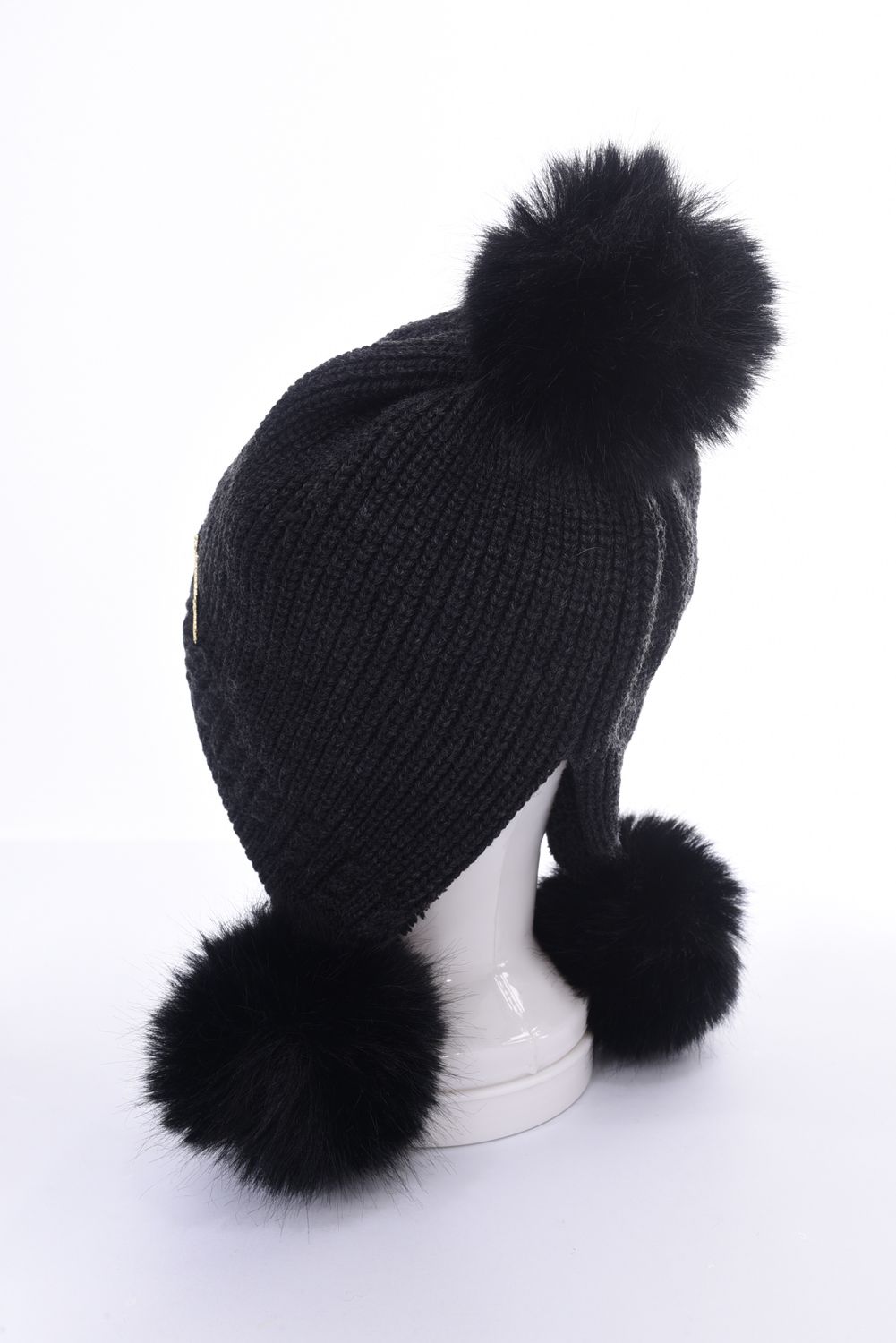 TRIPLE POMPOM KNIT CAP / ブランドロゴ ポンポン ニットキャップ (チャコール)