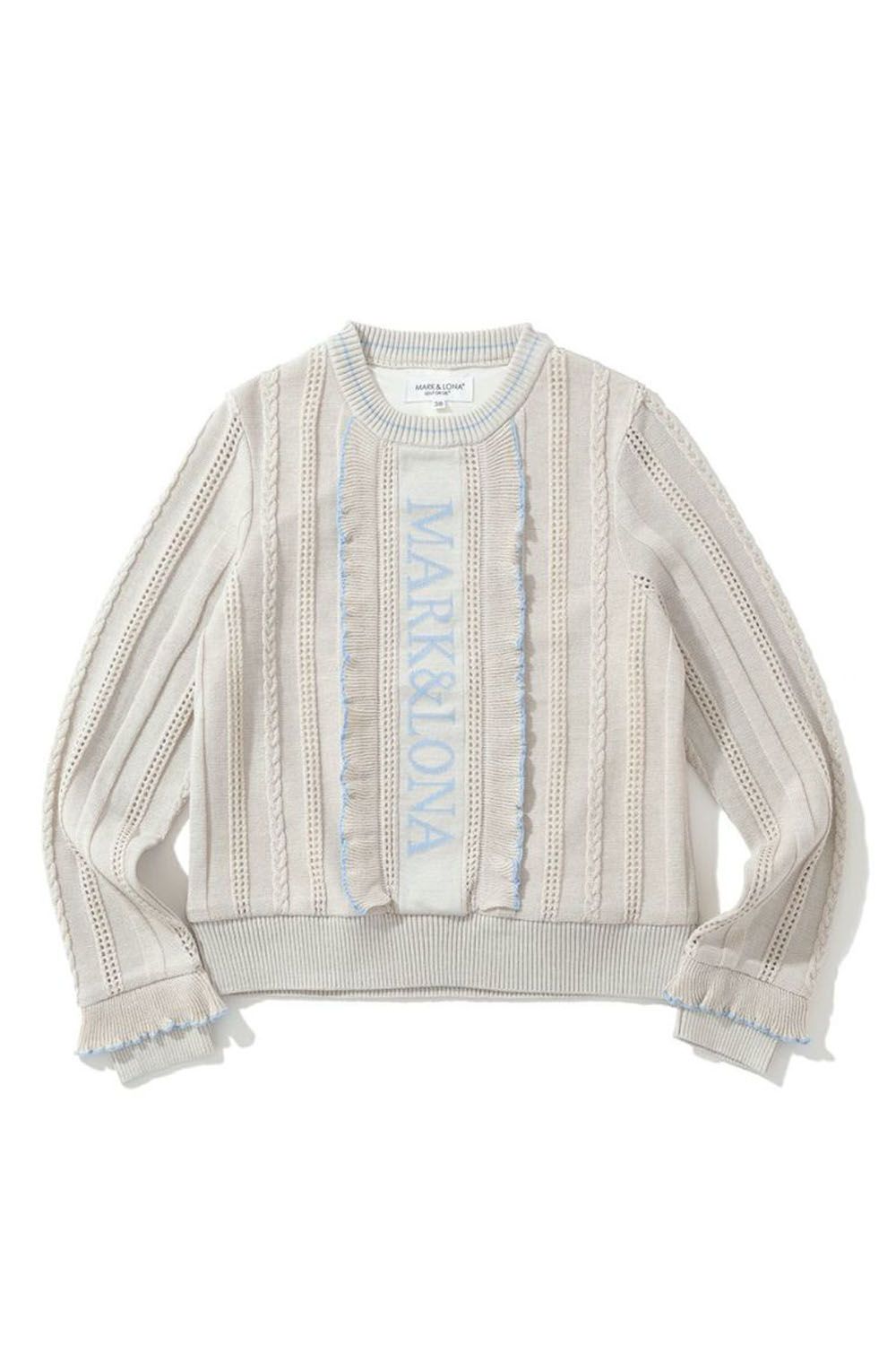 【レディース】 VERONA FRILLED EYELET SWEATER / フロントフリル クルーネックプルオーバーニット (ホワイト)