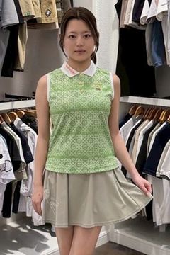 【26SS】【レディース】 RITMO MONOGRAM SLEEVELESS POLO / グラフィックロゴ総柄 ジャパンメイド ノースリーブポロシャツ (グリーン)