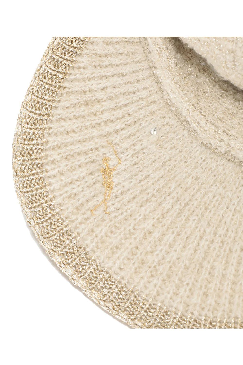 【レディース】 SCOPE POM VISOR BEANIE / ラメ糸 ブランドロゴジャカード 梵天付きニットキャップ (ベージュ)