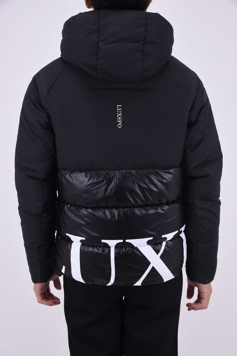 BICOLOR HOODY / バックロゴ バイカラー パデッドジャケット (ブラック) 『LEON1月号P193掲載商品』