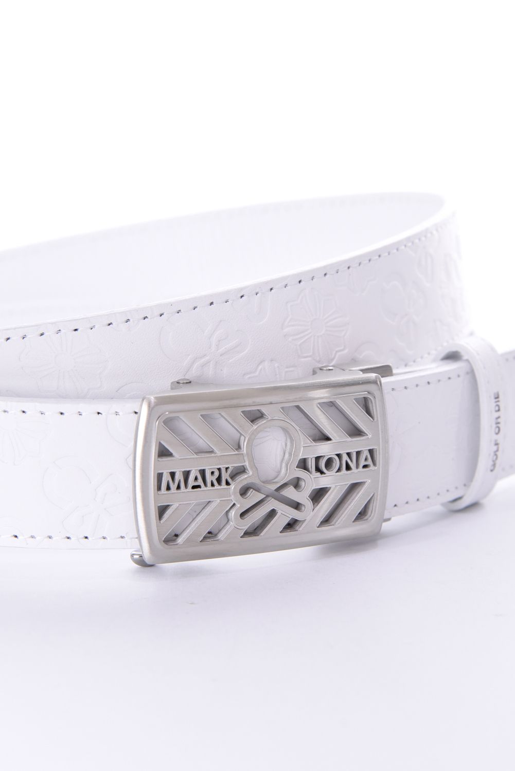 【26AW】 INSIGNIA EMBLEM LEATHER BELT / ジャパンメイド オリジナルバックル エンボスモノグラム スライド式レザーベルト (ホワイト)