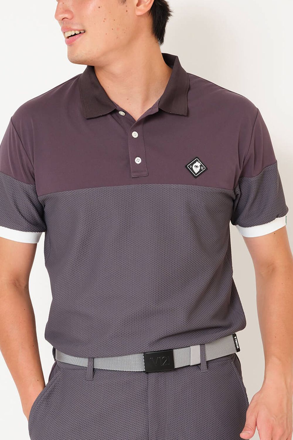 【26SS】 AIRY AWA POLO / ワッフル生地 異素材切り替え ポロシャツ (グレー)