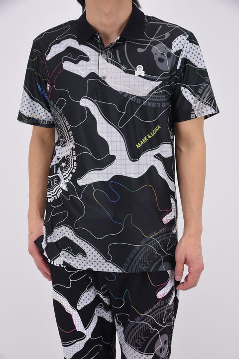 【26SS】 AXON CAMO MESH PERFORMANCE POLO / メッシュ素材 カモフラージュプリント ポロシャツ (ブラック)