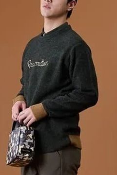 【26AW】 ACCENT BOUCLE KNIT / アクセントリブ ブークレニット (カーキ)*