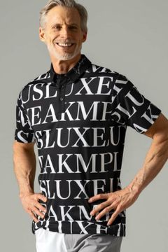 HORIZONTAL PATTERN LOGO POLO SHIRTS / 襟ロゴ 総柄 半袖ポロシャツ (ブラック)