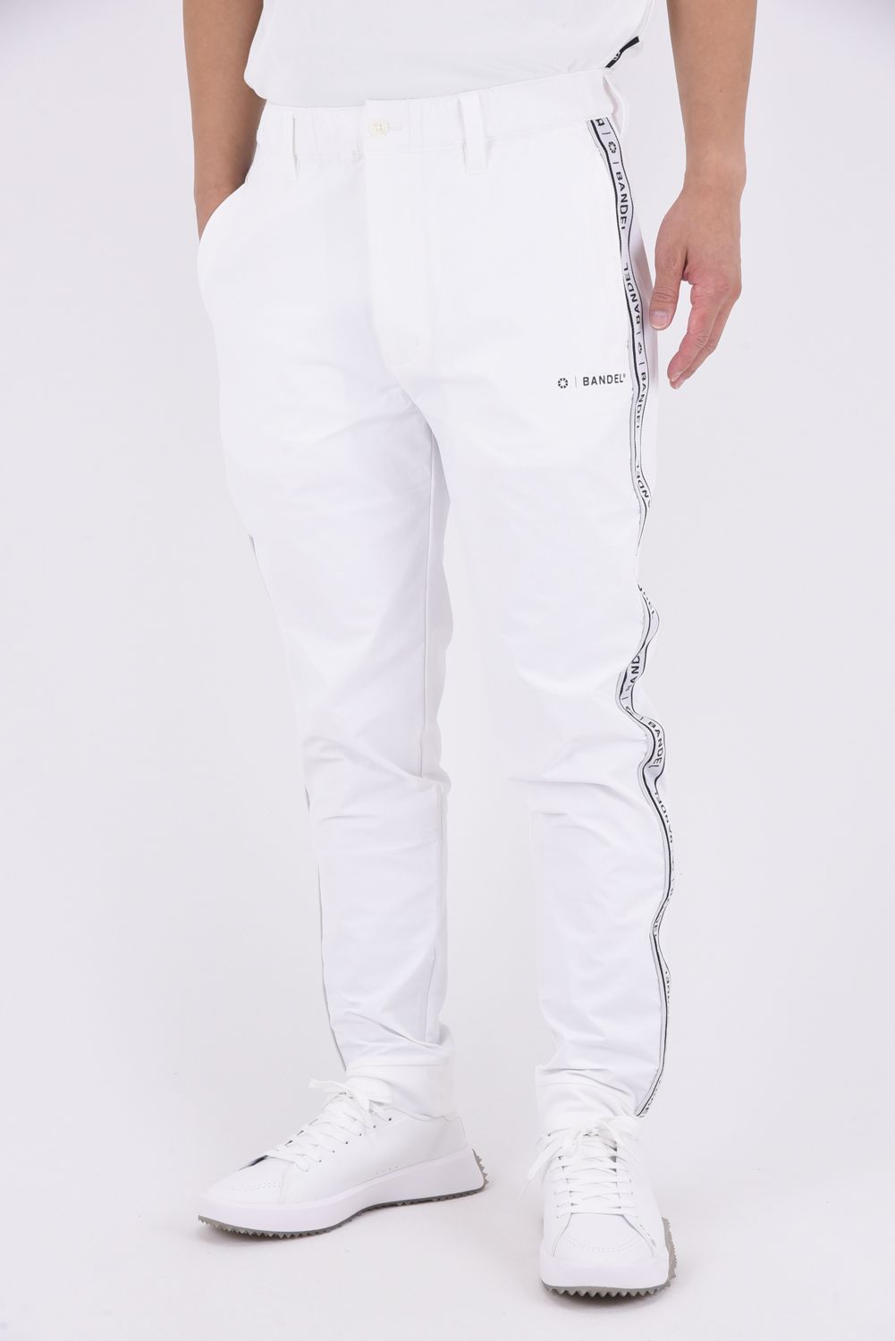 WATER REPELLENT PIPING LONGPANTS / 4WAY ストレッチ 撥水素材 ロゴテープ ロングパンツ (ホワイト)