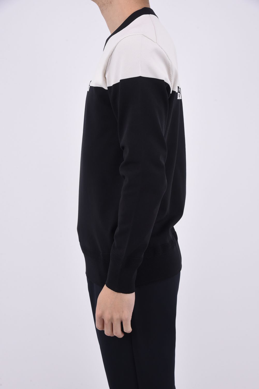 MENS WR BI-CLR CREWNECK KNIT  / バイカラー ロゴ クルーネック ニット (ブラック)