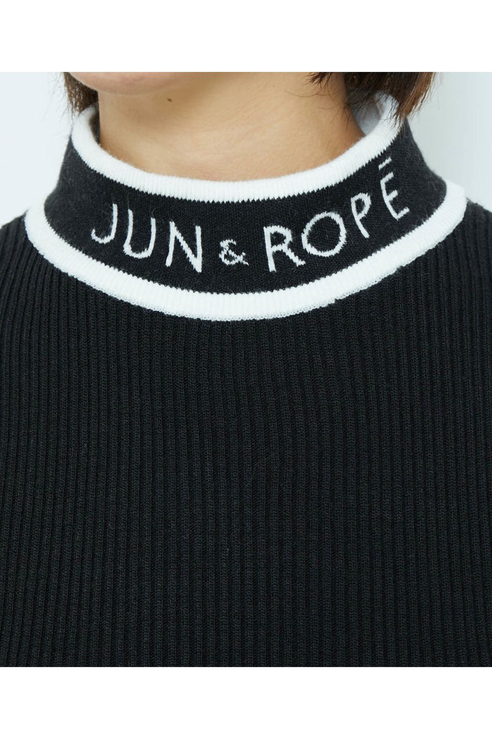 JUN&ROPÉ - ロゴモックネック長袖リブプルオーバー ブラック