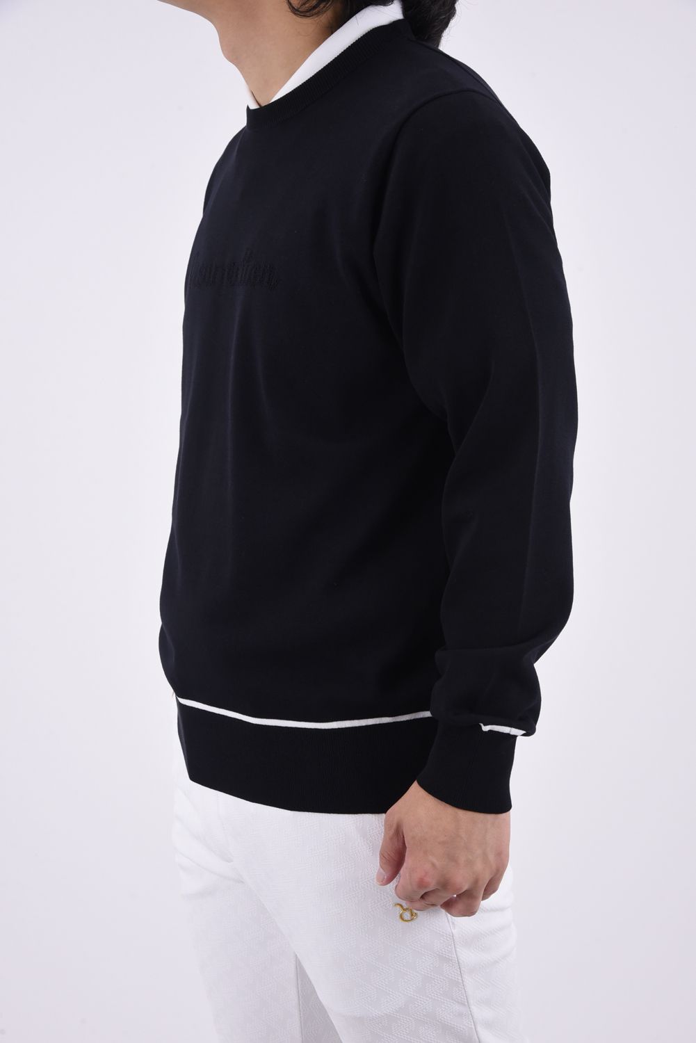 MENS LOGO KNIT CREW NECK / ブランドロゴ クルーネックニット (ブラック)