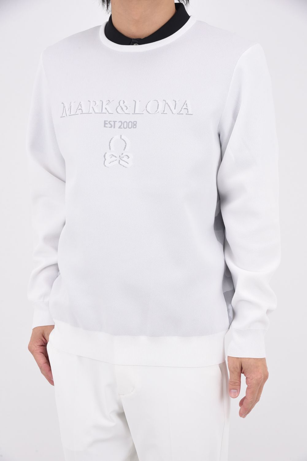 【26SS】 GAUGE BACK PANEL CAMOUFLAGE CREW / オリジナルカモジャカード ブランドロゴ クルーネックニット (ホワイト)