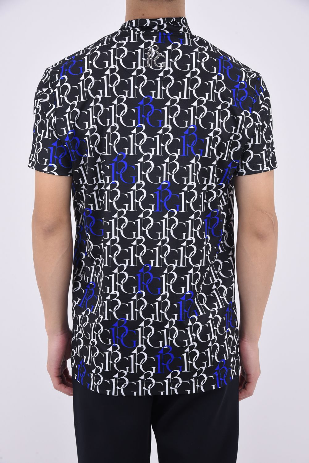 SS MOCK 113G / 113総柄ロゴ 半袖 モックネック Tシャツ (ブラック)