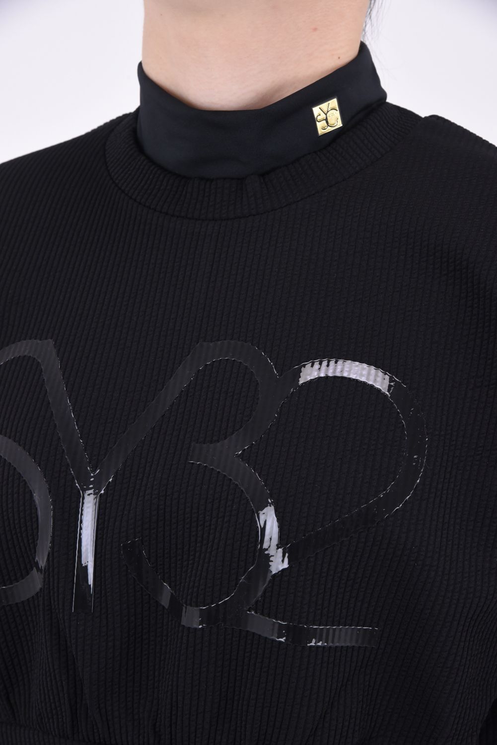【レディース】 FAKE LAYERED MOCK NECK SHIRTS / フェイクレイヤードデザイン ロングスリーブ モックネックTシャツ ブラック*